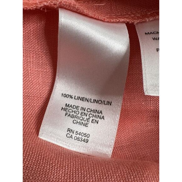 Jones New York Signature 100% Linen Blouse Womens M Pink Salmon Sleeves Pocket - Picture 12 of 13